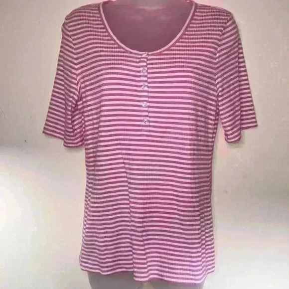 J Crew Striped Lightweight Short Half Sleeve Shirt Top size medium - Picture 3 of 9